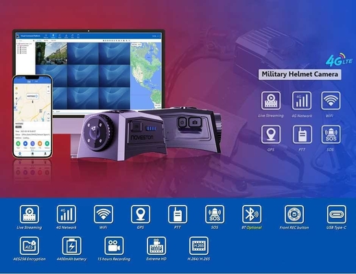 4K Kamera Helm Taktis streaming langsung GPS SOS Intercom penjaga keamanan