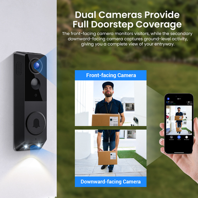 Mendukung IR Night Vision Dual Camera Doorbell dengan Komunikasi Audio Dua Cara dan AI Human Recognition Photosensitive