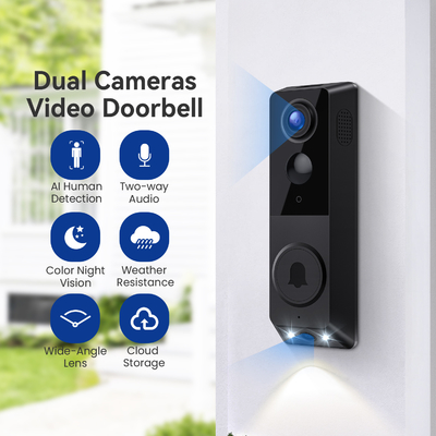 Night Vision Kamera ganda Pintu Pintu komunikasi audio dua arah AI canggih pengenalan manusia