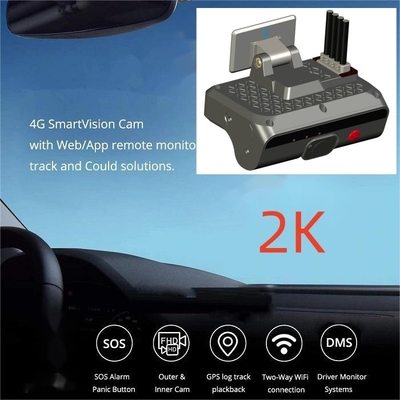 2K HD 4-kanal AI Dashcam Blackbox kendaraan DVR dengan ADAS DSM 4G SOS GPS