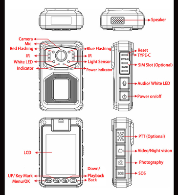 5.8GHz Wifi Polisi Kamera Badan Max 256G Storage dan Linux4.9 Chipset untuk Kinerja