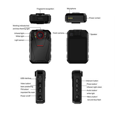 Perekam Penegakan Hukum WiFi 4G Layar Sentuh 2,4 inci Sistem Android 8.1 Baterai 2500 Mah SOS LED LED Merah dan Biru