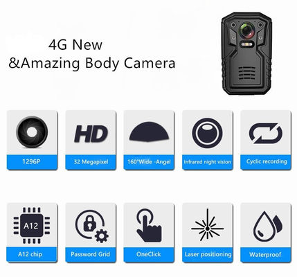 4G GSM Live Body Worn Camera Ambarella A12 chip Password Grip