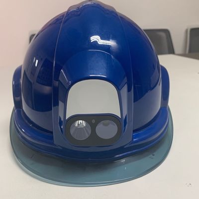 Helm Cerdas Keselamatan Biru Dengan Kamera WIFI 4G Built-In GPS Platform Pemantauan Pusat Multi Interkom Gigi Biru