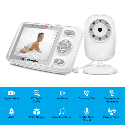 3.5 Inch 2.4G Wireless Baby Monitor Tingkat Transmisi Video 15FPS