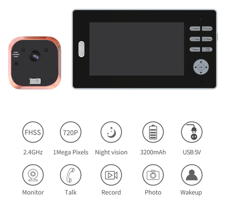 2.4GHz WIFI Video Bel Pintu 7 inci LCD Definisi Tinggi Lubang Video Bel Pintu