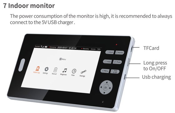2.4GHz WIFI Video Bel Pintu 7 inci LCD Definisi Tinggi Lubang Video Bel Pintu