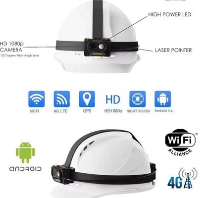 4000mAh Baterai Dibangun-in Live Video Two Way Talk Hardhat dengan Cap Lamp Spotlight dan Dukungan fungsi GPS